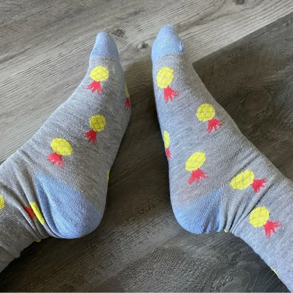 Pineapple Mid Calf Socks Grey Pink Yellow Good Used Condition Women’s